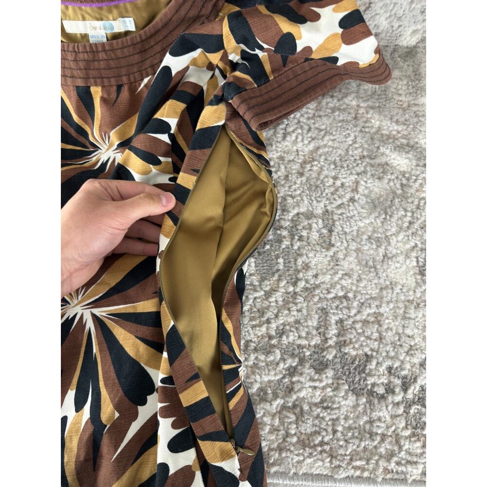 Boden Size 6 Floral Casual Sheath Mini Dress Brown Short Sleeve Zip Lined - Picture 3 of 8